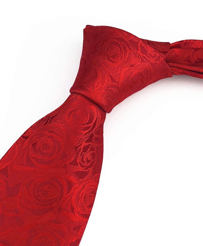 Secdtie Men's Classic Stripe Jacquard Woven Silk Tie Formal Party Suit Necktie (One Size, Red Rose) - Image 4